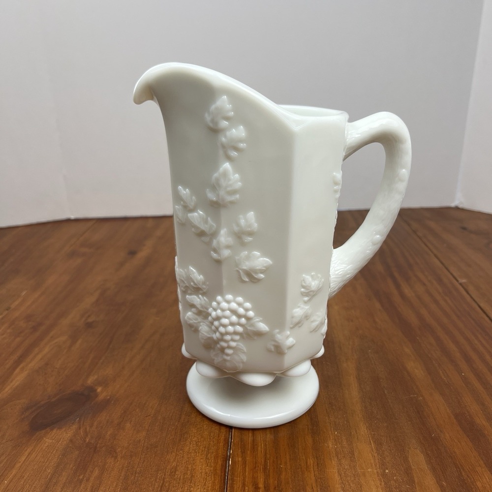 Vintage Westmoreland Style "Paneled Grape" Milk Glass Pitcher Cottagecore